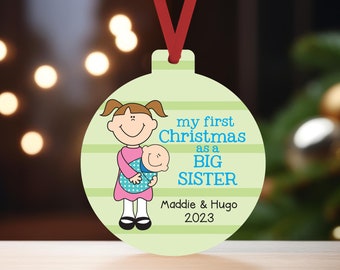 Big Sister Christmas Ornament 2023, Personalized Sibling Ornament, Big Sister Little Brother Custom Ornament,Customize Big Sister, New Baby