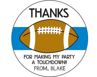 Football Birthday Party Stickers, Sports Party Goody Bag Stickers, Thank You for Coming