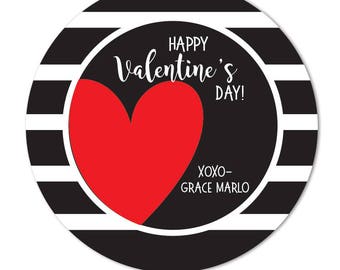 Valentinstag-Aufkleber, bevorzugen behandeln Tasche Tags, schwarz und weiß Valentine, Preppy Valentine Aufkleber, Herz-Aufkleber für Mädchen