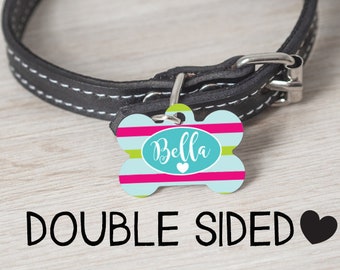 Girl Dog Tag, Personalized Pet ID Tag, Striped Dog Tag, Double Sided, Boy or Girl, Pick Colors, Custom Dog Tag, Pet Id Tag