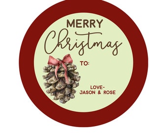Personalized Christmas Gift Stickers - Pine Cone Christmas Stickers - Pinecone Holiday Gift Tags - Custom Christmas Gift Labels