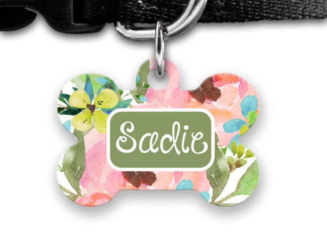 Dog Tag for Dogs Dog ID Tag Dog Tags Flower Dog Tag Dog Etsy