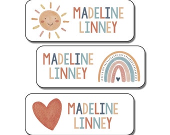 30 Personalized Watercolor Rainbow and Sun Name Labels | Waterproof Name Labels | Kids Daycare, School and Camp Stickers