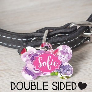 Floral Pet Tags, Floral Dog Tag, Floral Pet ID Tag, flower dog tag, Girl Dog Tag, Purple Flower Dog ID Tag, Customized, Personalized