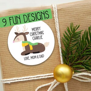 Custom Christmas Stickers for Kid Presents | From Santa Stickers, From Mom Dad, Personalized Children Christmas Tags for Gifts | Reindeer