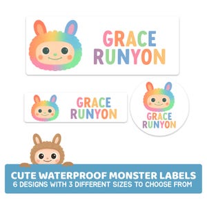 Custom Name Stickers, Personalized Monster Labels, Cute Daycare Name Labels, Waterproof Dishwasher Safe Labels, School Supply Name Labels