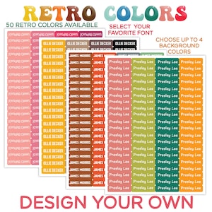 Custom Daycare Name Labels, 80 Retro Designs, Waterproof Dishwasher Safe School Supply Stickers for Kids, Trendy Name Stickers Girl or Boy