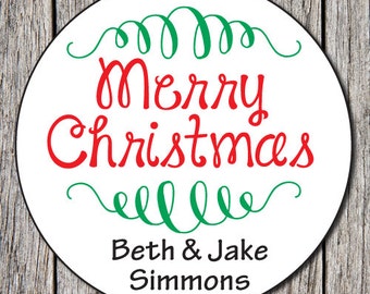 Personalized Christmas Stickers, Merry Christmas Labels, Custom Gift Labels for Holiday, Round Gift Stickers, Gift Tags for Christmas