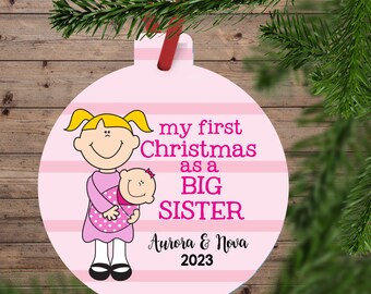 Big Sister Christmas Ornament, Double Sided and Personalized, Change Hair and Skin Colors, Christmas Baby Keepsake