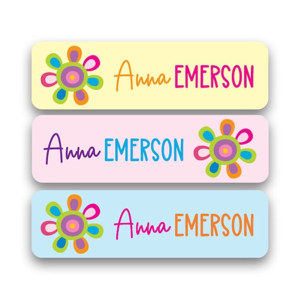 Skinny Name Labels for Daycare, School, Clothing 80 Personalized Waterproof  Stickers Boho Floral Design 