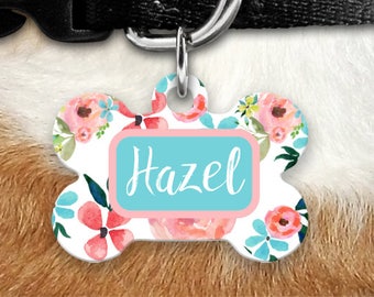 Étiquette de chien personnalisée, Floral Dog Tag, fille Dog Tag, étiquette de chien fleur, animal de compagnie Id Tag