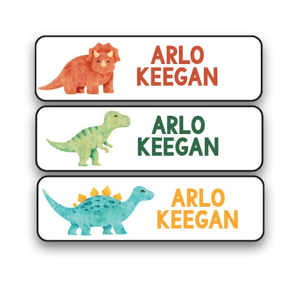 80 Dinosaur Skinny School Supply Labels - Waterproof and Dishwasher Safe - Personalized Name Labels - Labels for School Supplies - Boys