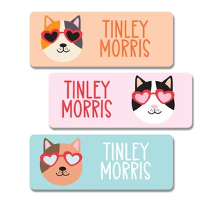 Waterproof Daycare Labels for Kids | Personalized Dishwasher Safe School Name Labels | Kitty Cat Name Labels | Labels for School Supplies