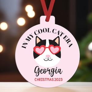 Cat Christmas Ornament for 2024 | Personalized In My Cat Era Tree Ornament | Pick Your Cat and Background Color | Cute Double Sided