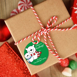 Christmas Gift Tag Stickers, Merry Christmas gift tags custom name labels stickers sheet, polar bear christmas stickers, holiday gift tags