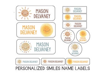 Name Labels Variety Pack | BoHo Suns Name Labels | Skinny Labels, Iron on Labels, Waterproof Decals for School, Daycare and Camp