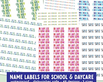 Étiquettes autocollantes personnalisées imperméables pour l'école et la garderie | Assortiment d'étiquettes, lavables au lave-vaisselle, idéales pour les fournitures scolaires