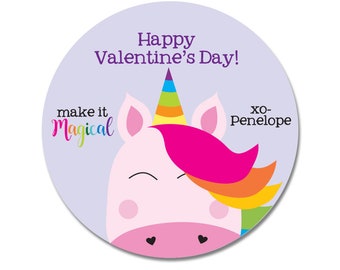 Unicorn Valentine's Day Personalized Stickers for Girls Valentine Favor Stickers for School Treats