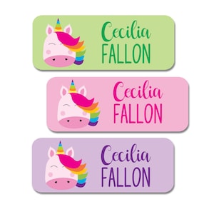 unicorn name labels for school, daycare, camp - permanent waterproof kids name stickers