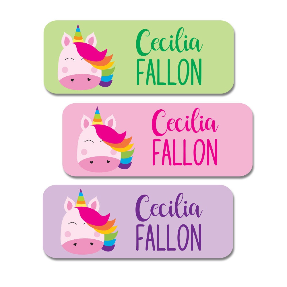 Unicorn and Rainbows name labels School name tags School 