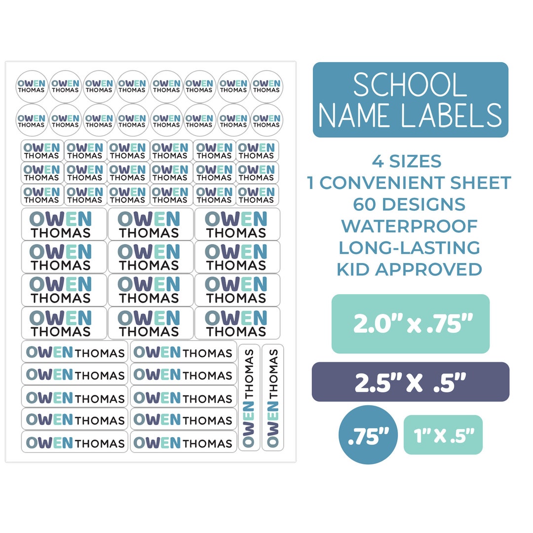 58 Personalized Waterproof School Name Stickers for Supplies, 4 Sizes ...