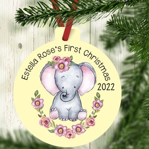 Baby's First Christmas Ornament, Personalized Baby's Christmas Ornament, Elephant Baby Ornament, New baby gift, baby girl Ornament yellow