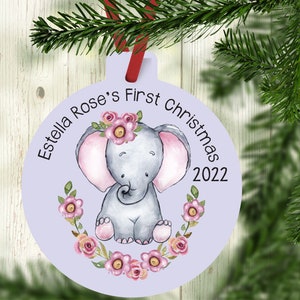 Baby's First Christmas Ornament, Personalized Baby's Christmas Ornament, Elephant Baby Ornament, New baby gift, baby girl Ornament purple