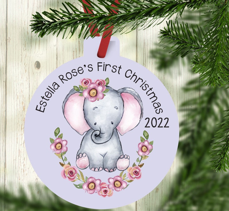 Baby's First Christmas Ornament, Personalized Baby's Christmas Ornament, Elephant Baby Ornament, New baby gift, baby girl Ornament purple