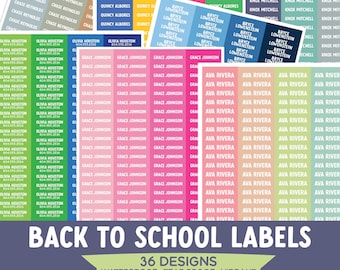 Étiquettes pour la rentrée scolaire, Stickers noms imperméables, Étiquettes personnalisées pour garderie, Stickers fournitures scolaires | 36 modèles