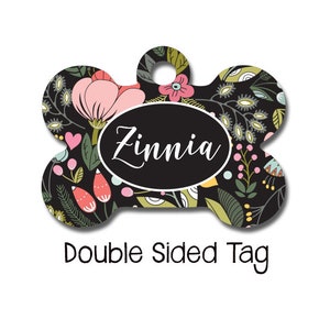 Floral Dog Tag for Dog, ID Tag for Dog, Floral Pet ID Tag, Personalized Dog Tag, Double Sided Dog Tag For Girl,