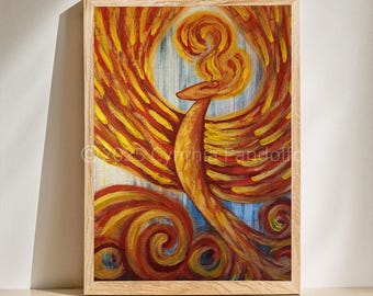 Phoenix Rising Art - "Phoenix of Courage", an Original Abstract Acrylic Painting on stretched canvas ready to be framed or display as is