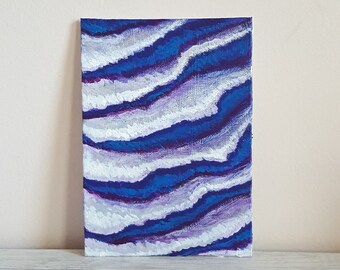 Small Beach Art of ocean waves, Original Abstract Painting of the Ocean, 5" x 7" Small Wall Art