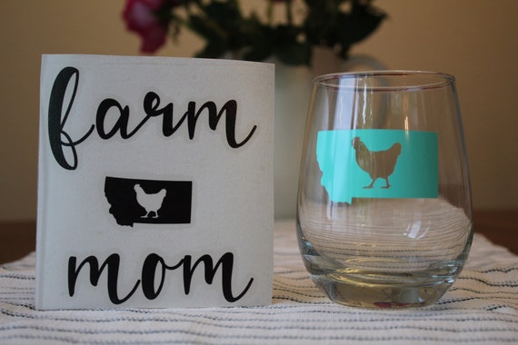 Stemless Montana Chicken Wine Glass and Decal Gift Set