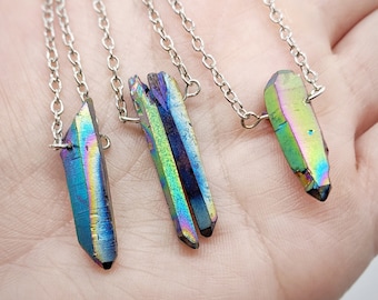 Crystal Pav\u00e9 titanium necklace gifts for her fashion jewelry iridescent titanium quartz necklace