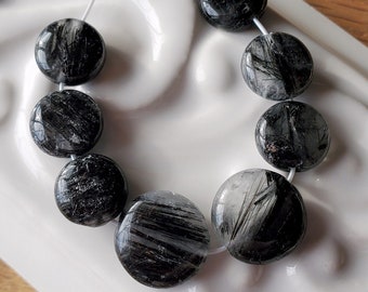 Stunning Natural Black Rutile Oval Beads Real Genuine Rutile Gemstone Smooth Beads 8/'/' Inch Strand
