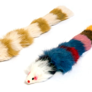 Cat Toy,Set of Two Fur Weasel Toys (one Brown/White and one Multi-colored),Dog Toy