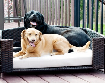 Raised Dog beds, Pet beds for dogs and cats, Rattan dog beds, dog furniture, Rectangular dog bed with removable zipper cushion- 3 sizes
