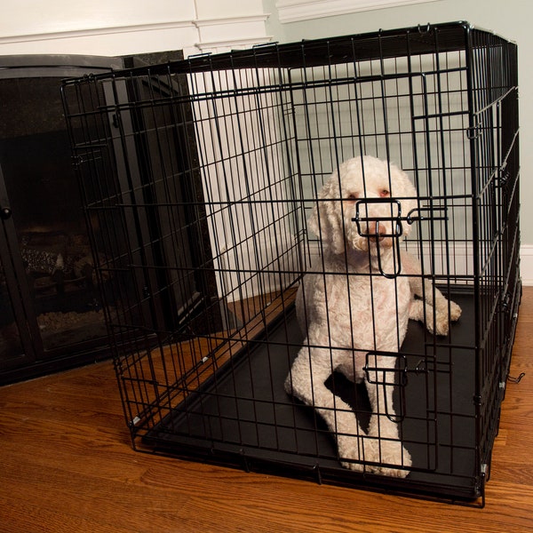 Dog wire crates, Foldable dog cages,  pet cages with Double Door, Pet Dog Cat Training Crate with Divider and plastic bottom tray