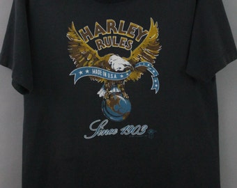 Vintage Harley Davidson Motorcycle T-Shirt 80s soft tee distressed worn Biker Faded RARE 50/50 Eagle