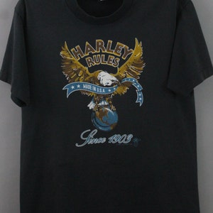 Vintage Harley Davidson Motorcycle T-Shirt 80s soft tee distressed worn Biker Faded RARE 50/50 Eagle