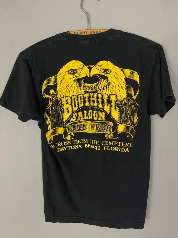 Vintage biker T-shirt Boothill Saloon 1986 pocket… - image 5