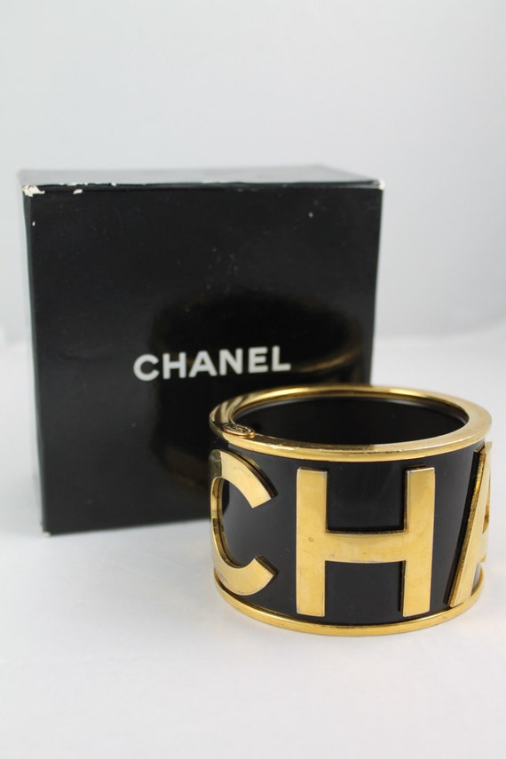 Chanel CC Logo Name Bangle Statement Bracelet Cuf… - image 5