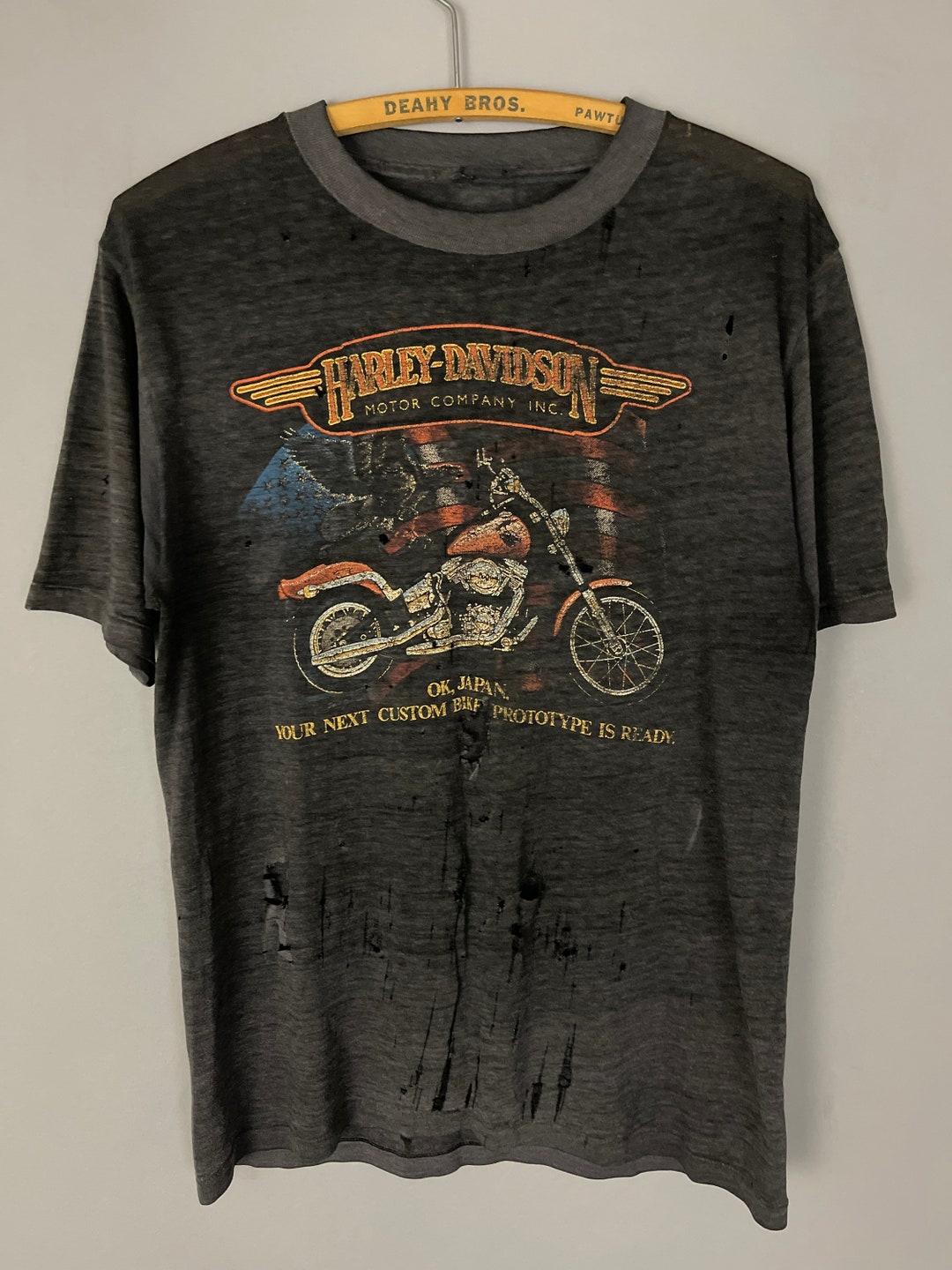 Vintage RARE JAPAN Harley Davidson Motorcycle T-shirt Tee Distressed ...