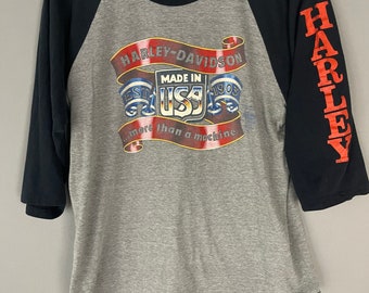 Vintage Harley Davidson motorcycle T-shirt rare 50/50 raglan Shirt, baseball tee, 3/4 sleeve pullover, ‘More than A Machine’  Hawaii
