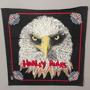 Vintage Harley Davidson Motorcycle Bandana 50/50 soft fabric, HDOLP logo RARE graphic “Harley Rules” bald Eagle paper thin distressed
