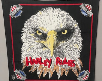 Vintage Harley Davidson Motorcycle Bandana 50/50 soft fabric, HDOLP logo RARE graphic “Harley Rules” bald Eagle paper thin distressed