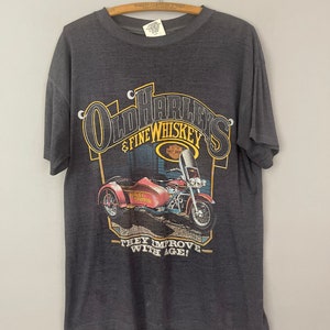 Vintage Harley Davidson motorfiets T-shirt ZELDZAAM, jaren 80 flinterdun shirt Old Harley&#39;s & Fine Whisky 50/50 T-shirt zacht 1988
