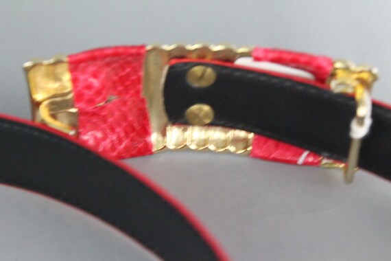 Red Genuine Snake Skin Belt with Gold Belt Buckle - image 3