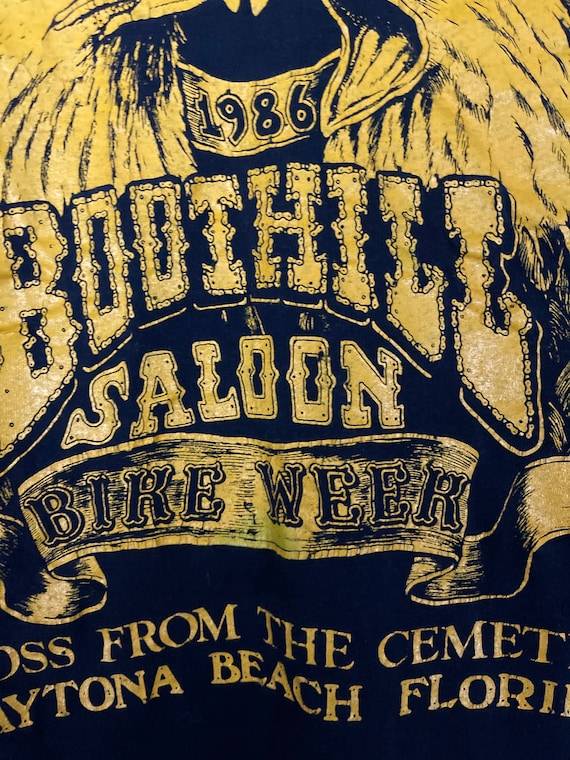 Vintage biker T-shirt Boothill Saloon 1986 pocket… - image 7