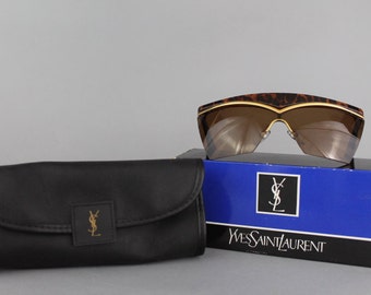 Yves Saint Laurent YSL Logo Designer Tortoise Shield Frame Óculos de sol caixa de embalagem original/Óculos/Raro/Vintage YSL Óculos, óculos